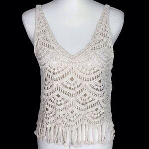 Boho Crocheted Fringed Tank Top Nali Collection Womens One Size Hippie NWT